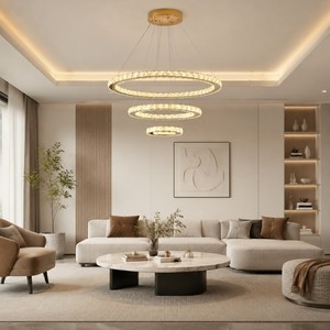 Remote Control Modern Luxury 3 Rings <b>Circle</b> Change 3 Colors Crystal Led Chandelier for Living Room with Switch Control - Product Image 2
