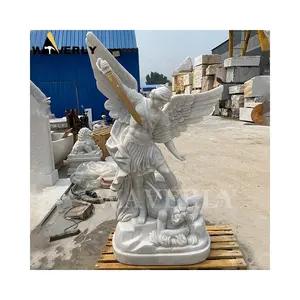 Outdoor Life Size Saint Michael Aartsengelen Beelden Handel Sculptuur Grote Stenen Marmeren St. Michael Het Standbeeld Van De Aartsengel