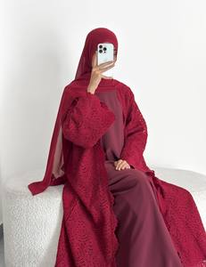 Robe Abaya Modeste à Dentelle Découpée sur Mesure Loriya, Ouverte sur le Devant, pour Femmes Musulmanes, Mode Islamique de Dubaï - Product Image 3