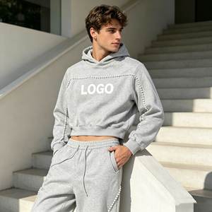 Cropped hoodie men's <b>sets</b>,3D Embroidered acid washed Hot rhinestone Hoodie <b>Sweatpants</b> <b>Sets</b> for Men,Cotton Tracksuit men clothes - Product Image 5