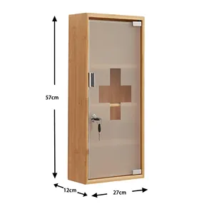 Armoire de rangement médicale élégante à 4 niveaux en bambou, à fixation murale, avec serrure, pour un stockage sûr des médicaments, pour la salle de bain ou la maison - Product Image 5