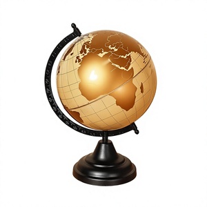 Globo Terráqueo Giratorio con Acabado en Latón y Base Negra para Educación Geográfica y Exhibición en Oficina, de Indian Supplies - Product Image 1