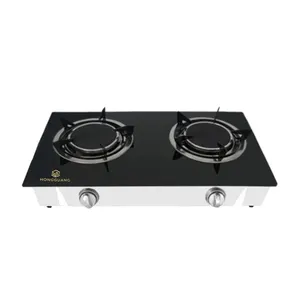 Tempered glass 2 burners desktop gas stove cast iron burners