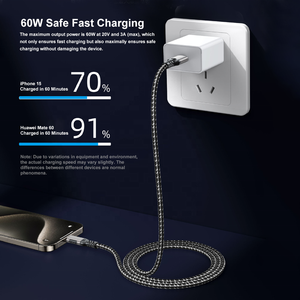 Câble de données USB-C vers USB 3.2 Gen2 de 1 m, 10 Gbit/s, avec charge rapide 5A QC3.0, gaine en nylon et blindage en feuille d'aluminium pour Note - Product Image 6