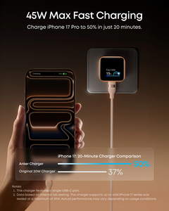 <span class=keywords><strong>Chargeur</strong></span> intelligent Anker Nano 45W avec écran 180 °   Protection pliable pour iPhone avec mode de reconnaissance, charge rapide PD ActiveShield, compacte pour le voyage - Product Image 3
