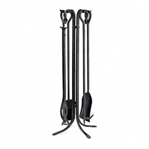 Juego de Herramientas de <span class=keywords><strong>chimenea</strong></span>, pinzas de hierro forjado a mano, pala, escoba, soporte, 5 piezas - Product Image 1