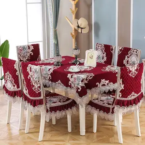 Spot factory direct sales Chenille Printed Floral Patterns Table Cover and Spandex Stretchable Dining Chair Covers Set