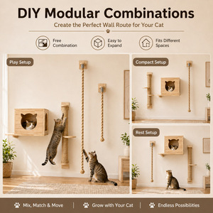 <b>Cat</b> <b>Tree</b> <b>Wall</b> Mount Sisal Scratching Post Solid Wood <b>Cat</b> Bed Climbing Frame Durable Pet Toy For Home Use - Product Image 4