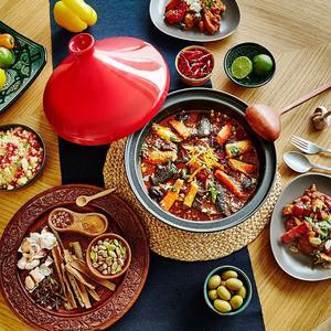Fas Tadınısı Tenceresi 1.7L Emaye Kaplı Dökme Demir Pişirme Tenceresi Tabanlı ve Konik Başlıklı Tadın Pişirme Gereçleri - Product Image 1