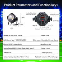 Projecteur de scène LED COB RGBW 250W dimmable avec contrôle DMX512 pour studio, événement, concert, église, théâtre, photographie de nuit