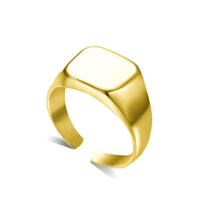 Bagues en grappe simples et personnalisables en acier inoxydable plaqué or 18 carats, gravables, avec bande polie, pour <span class=keywords><strong>mariage</strong></span> - Product Image 1