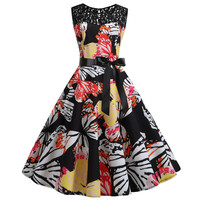 Robe vintage en dentelle pour femmes, vêtement imprimé Floral, rétro, tenue de fête