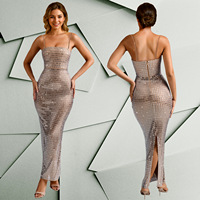 Robe longue moulante OEM ODM pour femme, à paillettes, bretelles spaghetti, en maille transparente, idéale pour les soirées et clubs