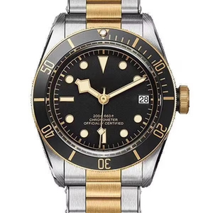 Montre pour homme avec mouvement automatique 8215, boîtier en acier inoxydable 316L, étanche en profondeur, bracelet en or, montre traditionnelle pour homme - Product Image 1
