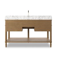 Meuble-lavabo de salle de bain moderne de luxe en bois avec plateau en marbre et vasque simple, design élégant, pour hôtel, villa, salle de bain principale