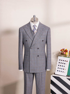 Blazer <span class=keywords><strong>costume</strong></span> d'affaires gris coupe ajustée pour <span class=keywords><strong>homme</strong></span> Manteau en laine à double boutonnage à la mode <span class=keywords><strong>Demi</strong></span>-doublure à carreaux Respirant Plus Size Summer - Product Image 3