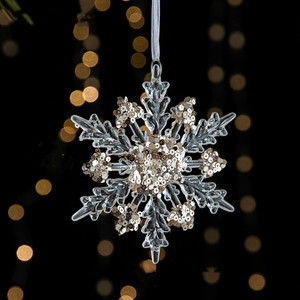 Décorations de Noël, pendentifs en acrylique à paillettes, pendentifs transparents en forme de flocon de neige, accessoires de mise en scène pour sapin de Noël - Product Image 5