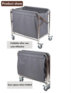 다이닝, 거실, 창고, 홈 클리닝 서비스용 모던 호텔 린넨 접이식 핸드 카트 스테인리스 스틸 세탁 트롤리 - Product Image 5