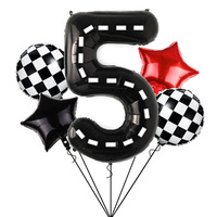 Ensemble de ballons numérotés noirs et blancs à carreaux de 40 pouces, décoration de fête sur le thème des voitures de course