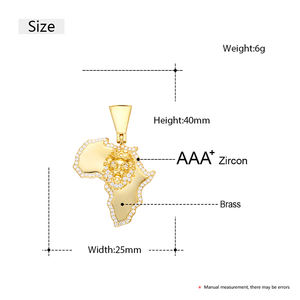 Iced Out 18K liontin Hiphop pria, berlapis emas kuningan Bling singa <span class=keywords><strong>King</strong></span> Mahkota peta Afrika perhiasan AAAAA zirkon - Product Image 6