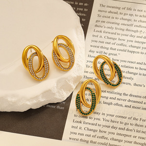 yunnique Geometric Hoop <b>Earrings</b> 18K Gold Plated <b>Green</b> White Diamond Channel Setting Everyday Wear - Product Image 4