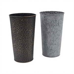 Galvanized Tall Planter Decorative for Farmhouse SET of 2 Home Balcony Decorative Flower <b>Pot</b> and Planter Flower Embossed Design - Product Image 1