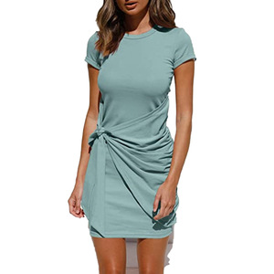2023 primavera ed estate nuova fornitura di abbigliamento da donna abiti Casual a maniche corte annodati - Product Image 2
