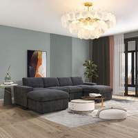 Juego de Sofás Modulares Cuadrados de Tela de Pana Grande, Estilo Europeo Vintage Americano, Muebles para Sala de Estar