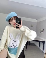 Huachao nouveaux vêtements dessin animé tricot col rond sweat à capuche pour femme surdimensionné à manches longues pull femmes pull pull