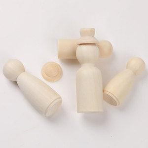 Wooden Doll Set With <b>Hat</b> Natural Color Small Figurines For DIY Painting Double Sided Tape Included - Product Image 3