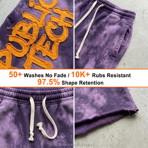 OEM/ODM Custom Raw Hem Drawstring 100% Cotton Tie Dye Jogger <b>Shorts</b> Streetwear Fashion Applique Logo Sweat <b>Shorts</b> for <b>Men</b> Summer - Product Image 2