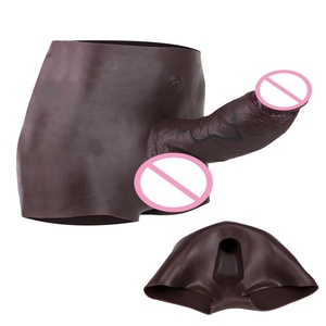 Big Testicles Black 24.5cm Long Hollow <b>Dildo</b> High Waist Boxer Shorts Silicone Penis Enlarger Extender Fetish Toys for Couples - Product Image 1