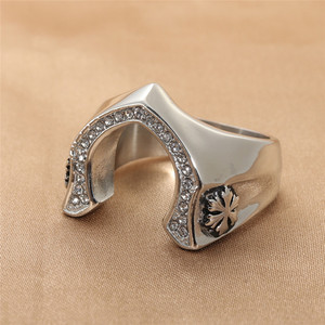 Men's <b>Titanium</b> Steel Snowflake <b>Ring</b> Silver Pave Setting Retro Geometric Fashion Jewelry Gift - Product Image 1