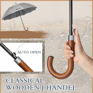 Parapluie de golf de qualité supérieure, imperméable, super résistant au vent, avec poignée en bois, ouverture automatique, personnalisable - Product Image 3