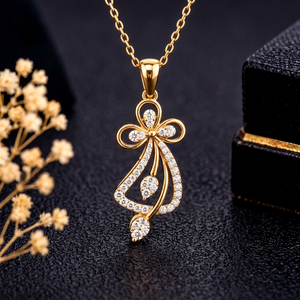 Pendentif en or massif 14 carats avec diamant de laboratoire, design floral romantique, diamants taille brillant rond, bijoux pour tous les jours - Product Image 6