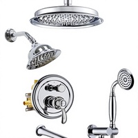 Système de douche contemporain vintage avec pommeau de pluie en acier inoxydable et laiton, 9 pouces pour montage au plafond et 6 pouces pour montage mural