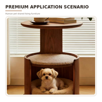 Table d'appoint moderne pour animaux de compagnie avec lit confortable pour animaux de compagnie, structure en bois massif, coussin en peluche, roues verrouillables pour chats et petits chiens
