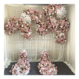 10pcs One Set Dark Pink Arch Flower Panel Artificial Flower Runner for Wedding Arch Backdrop Stage Sofa Decoration