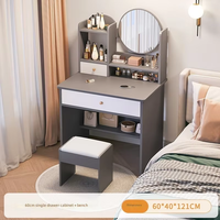 Coiffeuse moderne minimaliste avec panneau, meuble de rangement intégré, compacte, économique et éclairée pour chambre à coucher