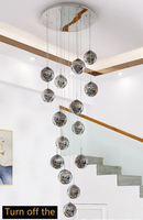 Lustre moderne en verre soufflé, finition chromée en acier inoxydable, gris fumé, luminaires suspendus décoratifs pour escaliers domestiques