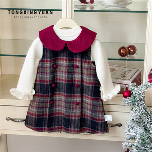 Tongxingyuan Girls Plaid Vest Dress Set With Fleece Lining Autumn Winter Princess Outfit Children's Clothing - Product Image 1