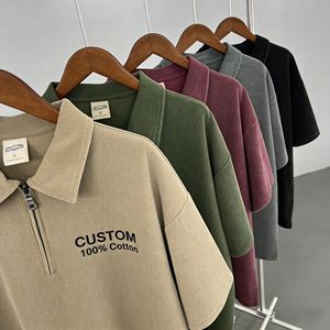 Camisetas Polo para Hombre, 100% Algodón, 325GSM, Lavado Ácido, Estampado DTG, Estilo Waffle, Manga Corta, Talla Grande, Novedad 2026, Personalizables, al por Mayor - Product Image 1