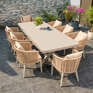 Set Tavolo da Esterno Antiruggine 2025 con Sedie in Corda e Tavolo in Alluminio per Terrazzo, Mobili da <span class=keywords><strong>Giardino</strong></span> con Cuscini e Guanciali Impermeabili - Product Image 6