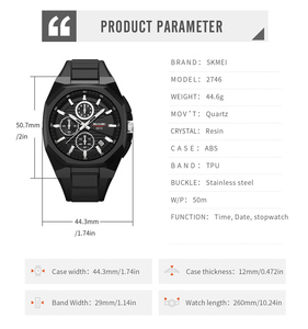 Relojes SKMEI 2746 para Hombre, Relojes de Pulsera Deportivos de Cuarzo, Lujosos, Minimalistas, con Correa de TPU, Resistentes al Agua, Luminosos, con Fecha - Product Image 6