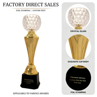 Trophée de golf personnalisé en plastique durable, gravé au laser, avec boule de golf en cristal sur base noire, gravure de logo OEM, coupe de récompense sportive pour le golf
