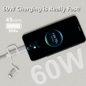 Cable de Carga <span class=keywords><strong>3</strong></span> en 1 de Alta Calidad de Shenzhen, 1m, Trenzado de Nailon Plateado, Tipo-<span class=keywords><strong>C</strong></span> + <span class=keywords><strong>Lightning</strong></span> + Micro <span class=keywords><strong>USB</strong></span> - Product Image 3