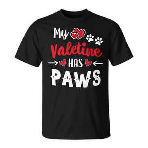 T-shirt « Cute Hearts My Valentine Has Paws » pour les propriétaires de chiens, chats et chiots, design personnalisé promotionnel - Product Image 2