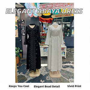 Vente en gros de robes abaya musulmanes pour femmes du Moyen-Orient, manches longues, polyester respirant, avec ceinture en diamant, pour l'hiver, l'automne et le printemps - Product Image 2