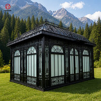 Pavillon de jardin en verre en fer forgé noir, véranda de luxe en métal pour villa, abri de jardin pour cour arrière