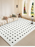 Tapis français crème à motif quadrillé en tissu mélangé noir, blanc et gris, style minimaliste italien de luxe léger, pour salon et près du canapé